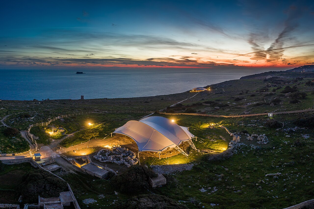 Hagar Qim megalithic temple Malta at dusk on a clifftop