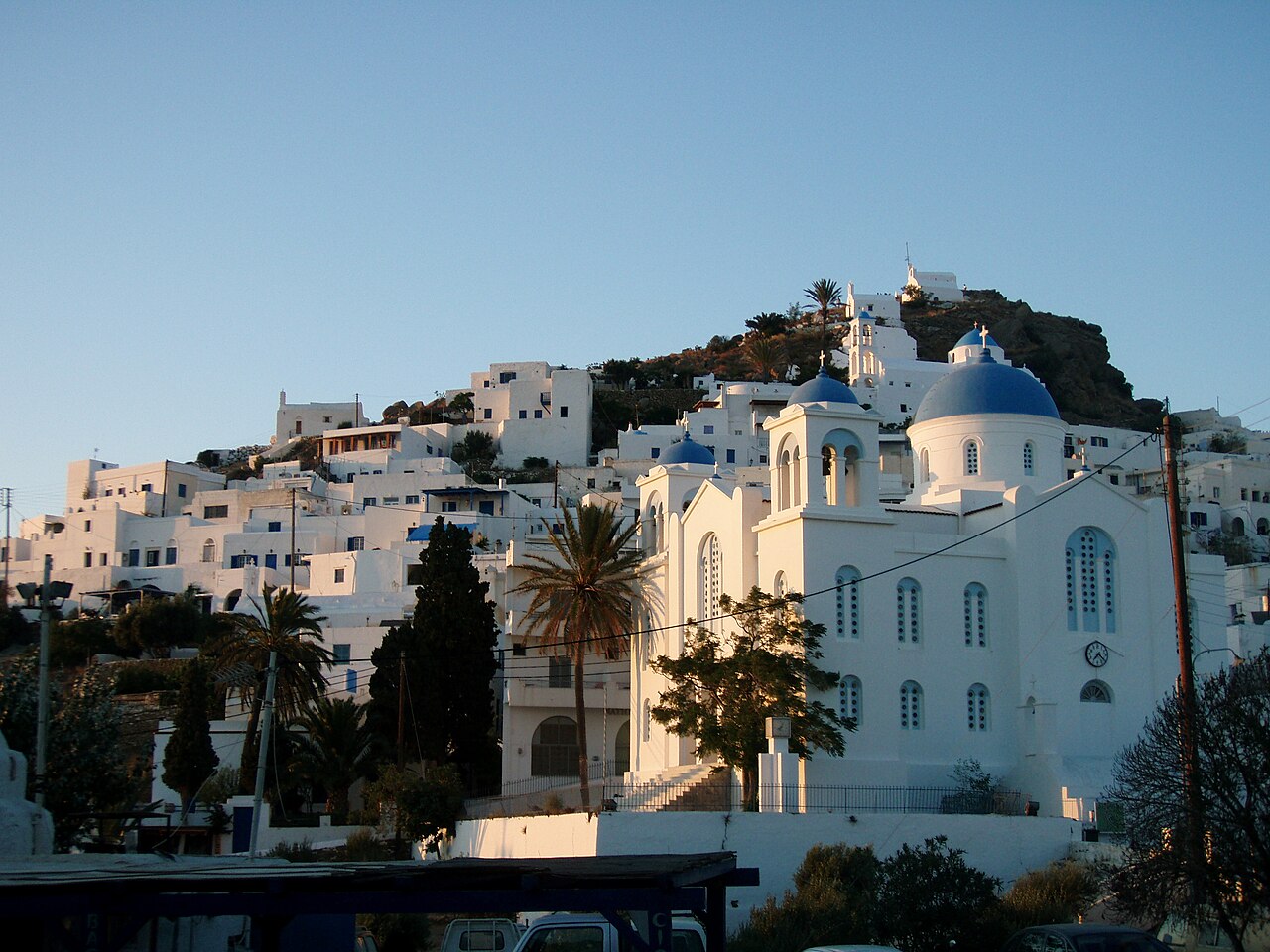 The white hillside town of Chora on Ios island, Cyclades Greece